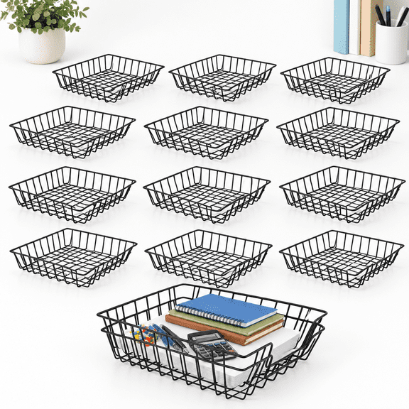 12 Pack Stackable Metal Wire Letter Trays, Rust-Resistant Document Baskets for Home Office School