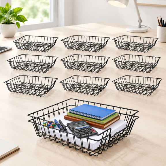 12 Pack Stackable Metal Wire Letter Trays, Rust-Resistant Document Organizer for Home Office School