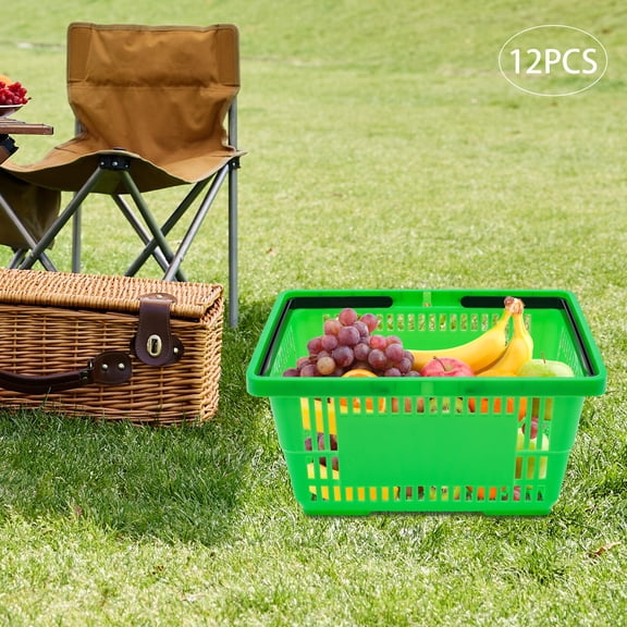 12-Pack Stackable Shopping Baskets, 7.4gal 44lbs Load PP Home Storage Organizer