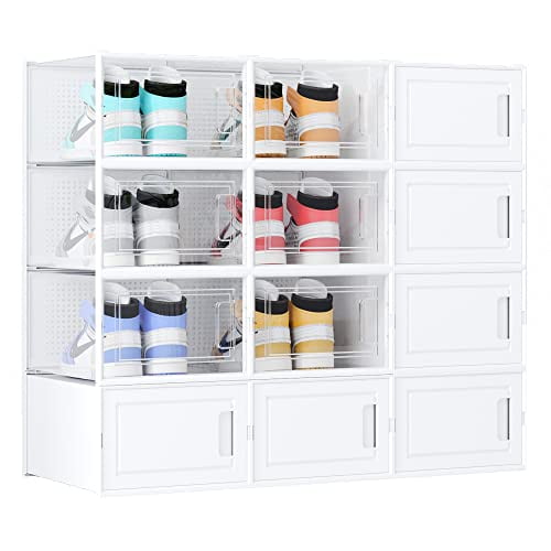 12 Pack Stackable Storage Shoe Box Foldable Sneaker Storage Box