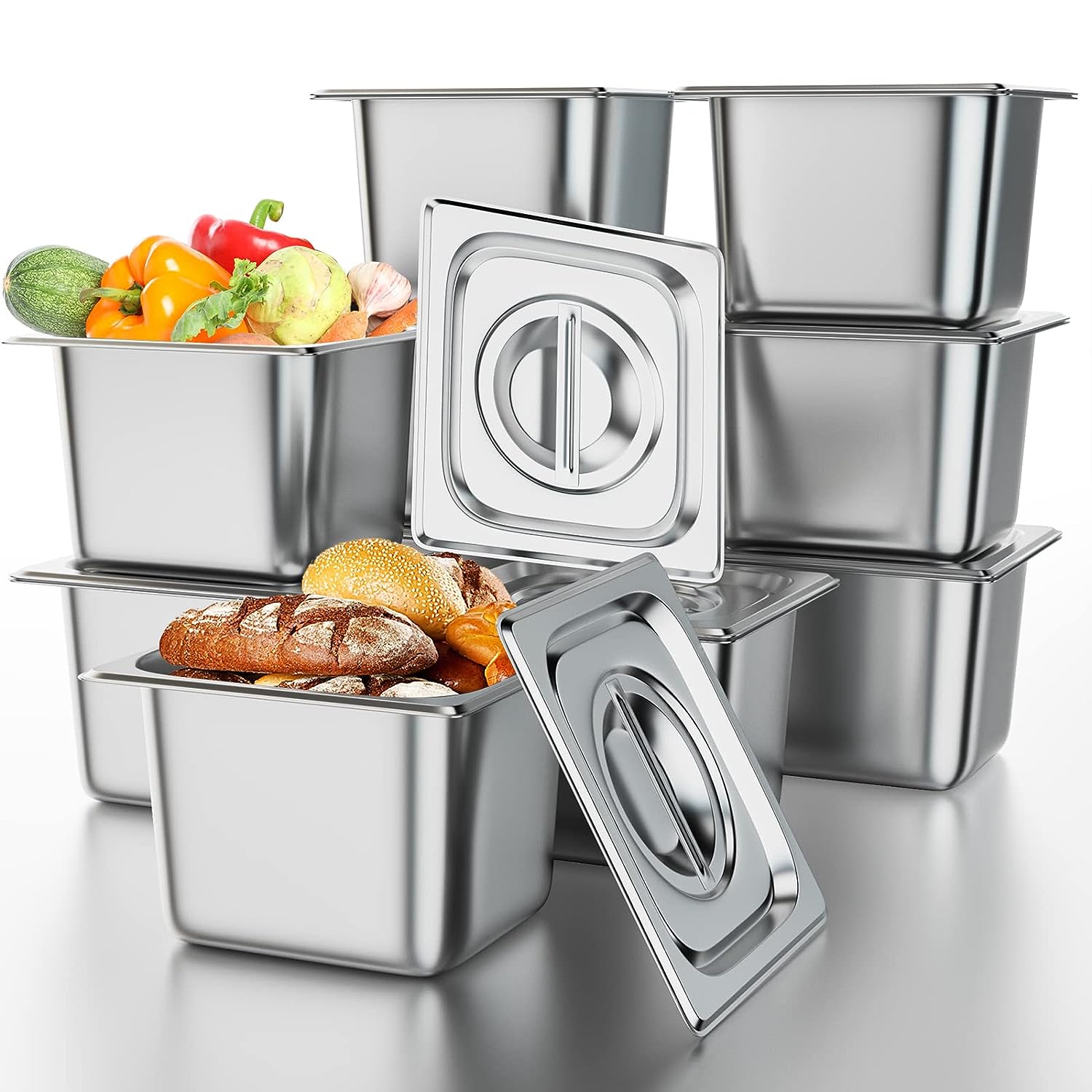 12 Pack Stainless Steam Hotel Pans 1/6 Size x 6 Deep Commercial Steam