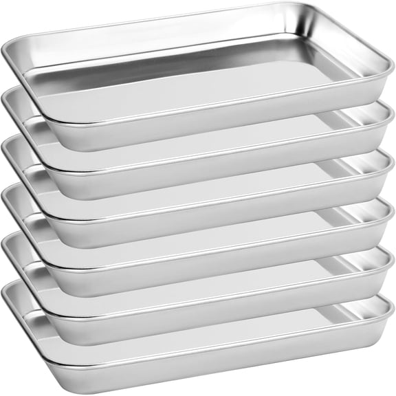 12 Pack Stainless Steel Baking Sheet Pans, 10.5" L × 8" W × 1" H Cookie Sheets for Toaster Oven, Rust-Resistant, Dishwasher Safe