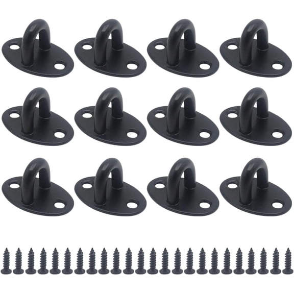 12 Pack Stainless Steel Ceiling Hooks, Heavy Duty Pad Eye Plate Wall Mount Ring Hooks for Indoor & Outdoor Use, Ideal for Lamps, Plants, Lanterns, Wind Chimes