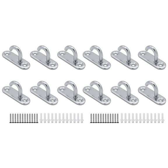 12 Pack Stainless Steel Ceiling Hooks M5 Oval Open Hooks Pad Eye Plate Anchor Screw Wall Mount Hook for Plant Basket