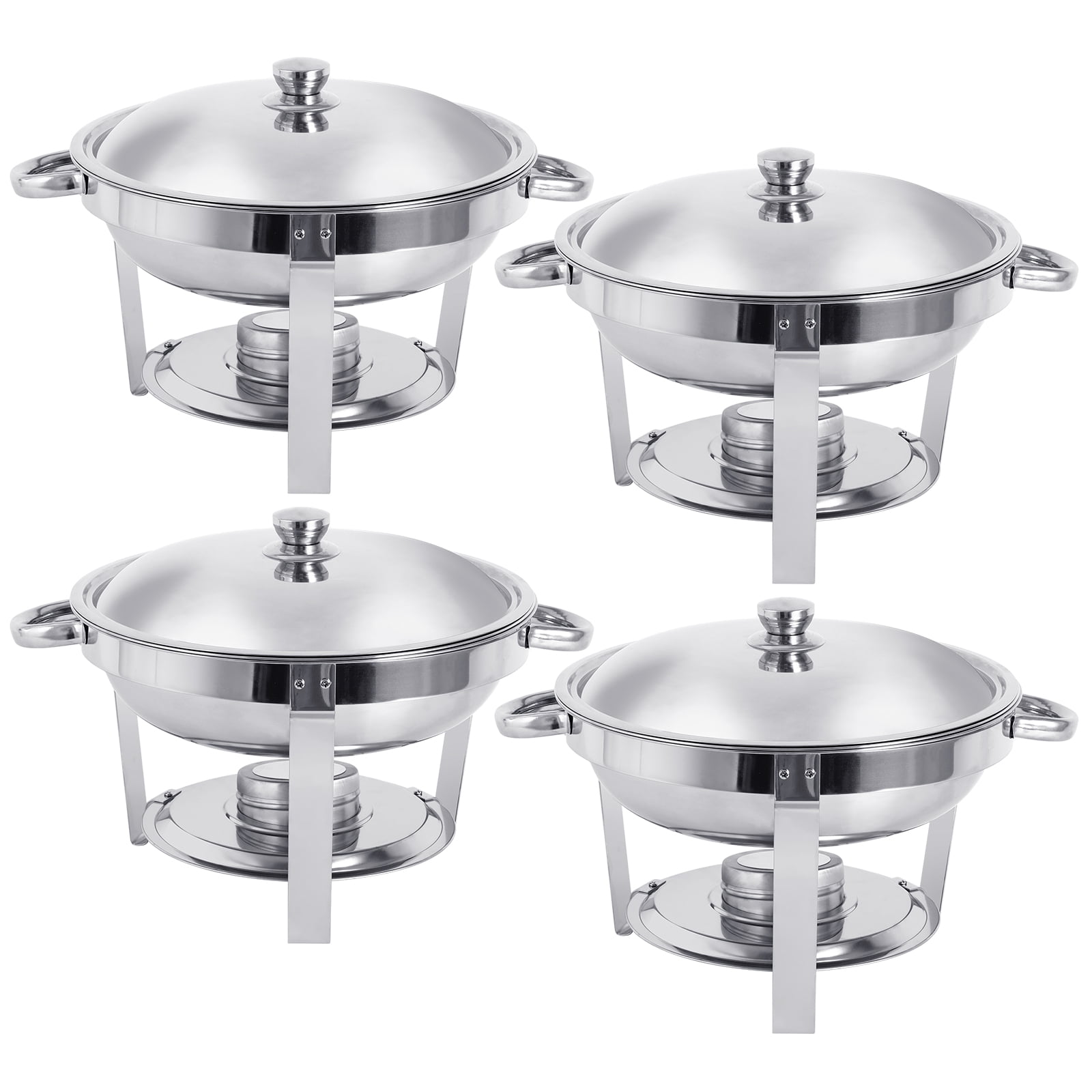 Wilprep Buffets Chauffants Ronds 4PCS Chafing Dish 5L En Acier Inoxydable Avec Couvercles Plats Bains Maries Supports De Combustible Pour Restaurants Traiteurs Fêtes Mariages Pique-niques