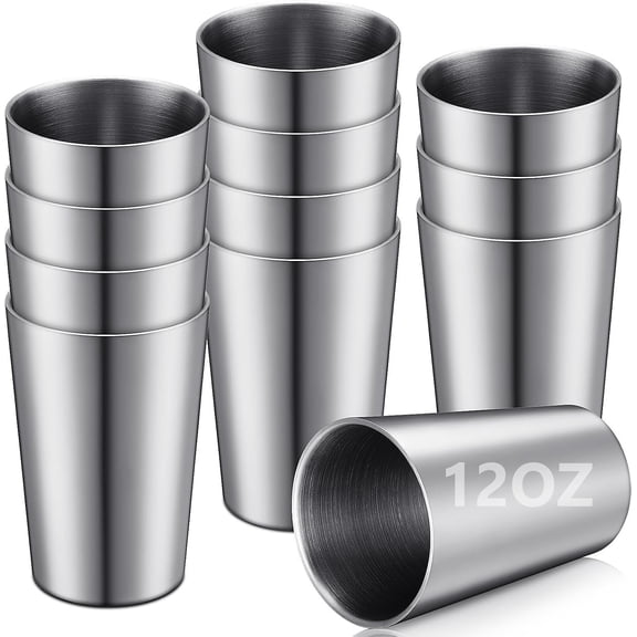 12 Pack Stainless Steel Cups 12oz Double Wall Vacuum Cup Stackable Insulated Metal Tumbler Drinking Glasses for Party Bar Travel Camping Outdoor and (Sliver)