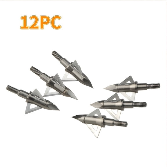 12 Pack Stainless Steel Hunting Broadheads, 3 Razor Sharp Blades Screw-in Arrow Tips, Universal Fit for Compound & Recurve Bow Carbon Arrows Outdoor Deer Turkey Hunting Arrowheads