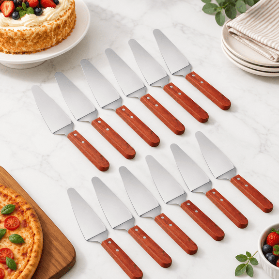 12 Pack Stainless Steel Pie Server Pizza Spatula Cake Slicer with Wooden Handle