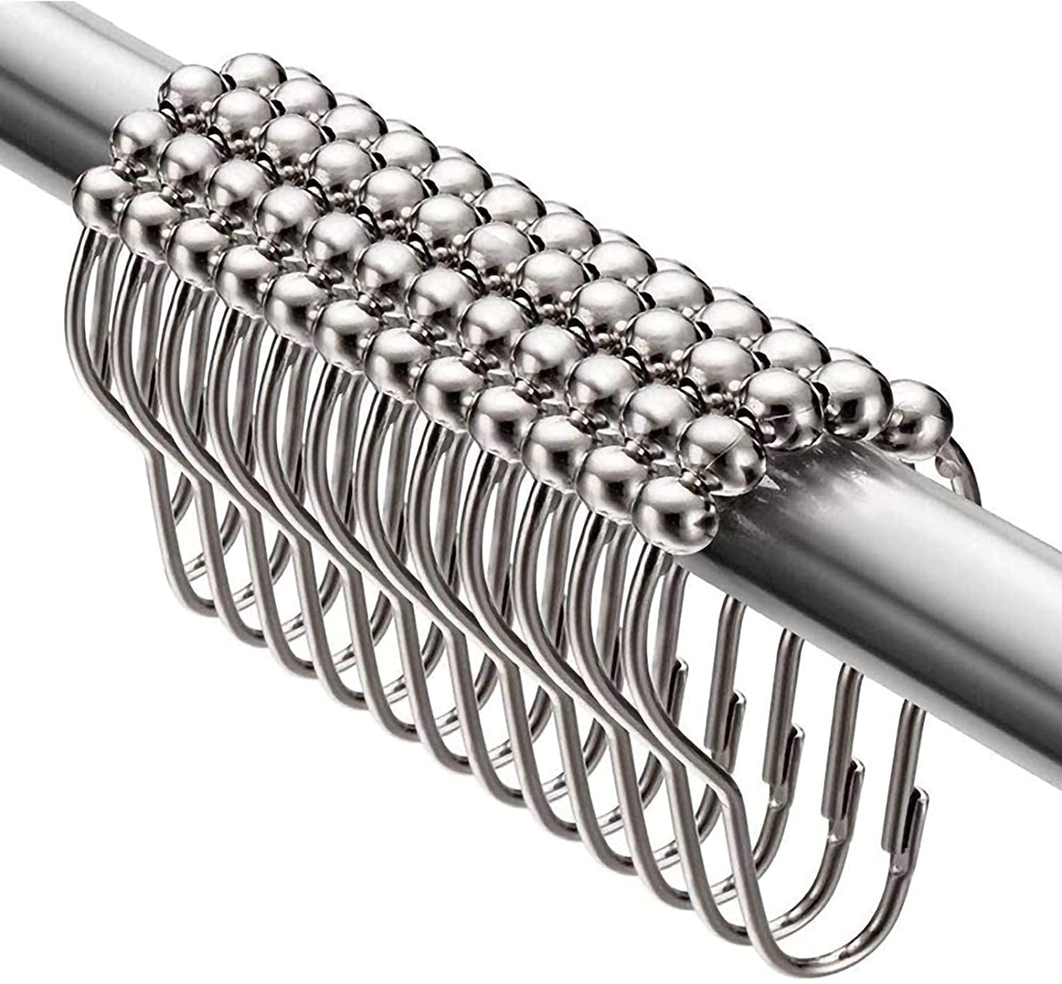 12-Pack Stainless Steel Shower Curtain Hooks with Smooth Sliding Balls for Seamless Movement on ...