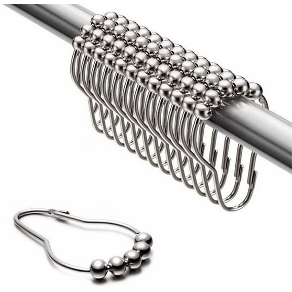12 Pack Stainless Steel Shower Curtain Rings for Bathroom by Emlimny - Rust Proof Shower Curtain Hooks for Bathroom, Metal Shower Curtain Hooks, Chrome (Silver)
