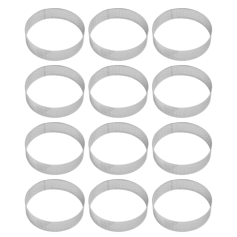 12 Pack Stainless Steel Tart Rings, HeatResistant Perforated Cake