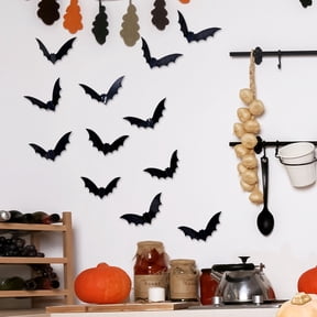 12 Pack Standard Removable Bat Wall Decals, Repositionable Paint Safe Flexible Assembly Design, Affordable DIY Spooky Sticker for Cabinet Door Bathroom Halloween Home Party Decor