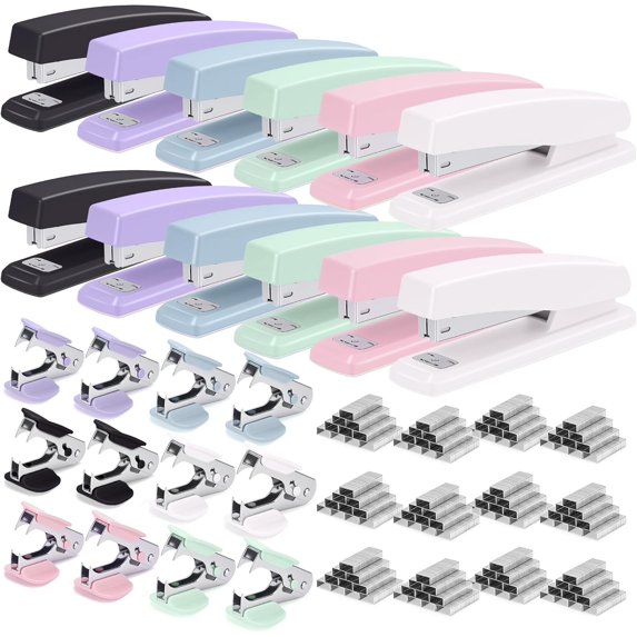 12 Pack Staplers with 12000 Staples and 12 Staple Removers, Staplers for Desk, 25 Sheet Capacity, Assorted 6 Colors