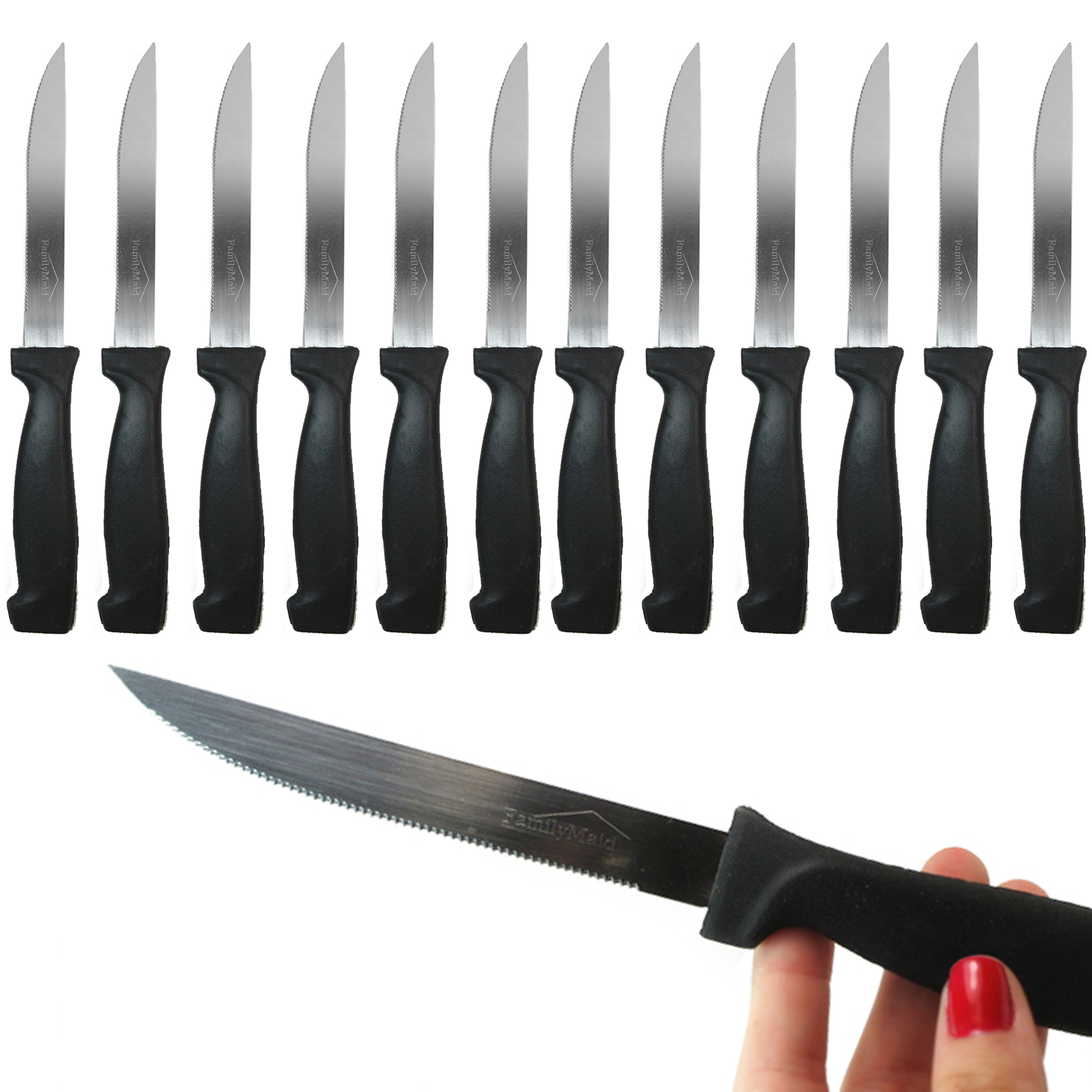 Tezzorio (Set of 12) Serrated-Edge Pointed-Tip Steak Knives, 5-Inch  Stainless Steel Blade Steak Knives with Plastic Handles for Restaurants