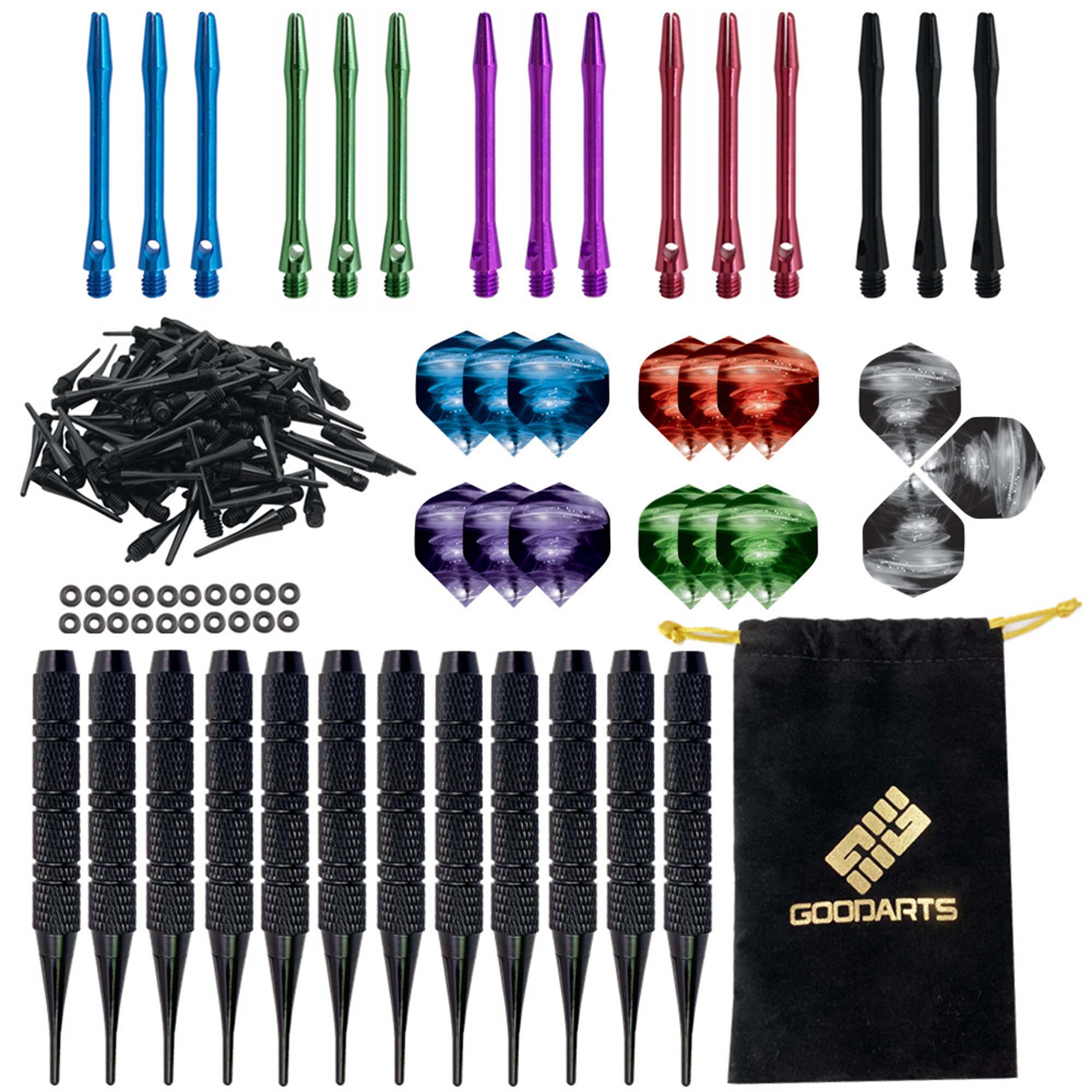 22 Pack Steel Tip Darts Set, 100 Soft Dart Tips, 25 Grams with Nonslip