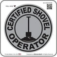 thumbnail image 1 of 12 Pack - StickerDad® CERTIFIED SHOVEL OPERATOR 926 circle vinyl Hard Hat Helmet decal - size: 2" ROUND color: GRAY/BLACK - Hard Hat, Helmet, Windows, Walls, Bumpers, Laptop, Lockers, etc., 1 of 1