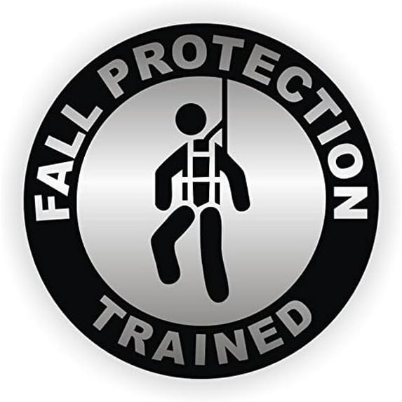 12 Pack - StickerDad® Fall Protection Trained Vinyl Hard Hat Helmet decal - (size: 2" color: BLACK/SILVER)- Hard Hat, Helmet, Windows, Walls, Bumpers, Laptop, Lockers, etc.