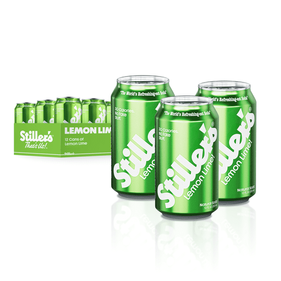 (12 Pack) Stiller's Lemon Lime Natural Soda, with Vitamins D, C, B12, Low Sugar, Real Cane Sugar, Stevia, Monkfruit, 12 Pack