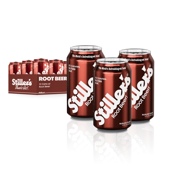 (12 Pack) Stiller's Root Beer Natural Soda, All-Natural Ingredients, Low Sugar, Vitamin-Fortified, 12 Pack