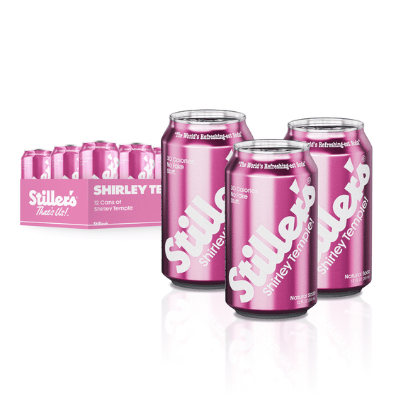 (12 Pack) Stiller's Shirley Temple Natural Soda, Carbonated Flavored Drink, Non-Alcoholic Mocktail, Caffeine Free, 12 Pack, 12 Fl Oz Cans