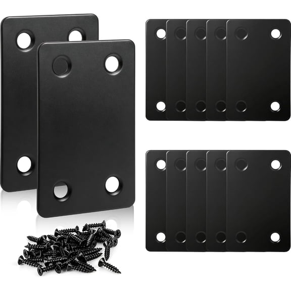 12 Pack Straight Flat Brackets, Black Stainless Steel Mending Plate