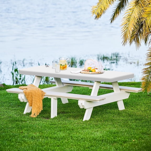 12 Pack Stretch Fabric Table Top Cap Cover, Elastic Fitted Tablecloths for 8 Foot Rectangle Tables, Washable Spandex Picnic Table Cover for Outdoor Camping  Banquet Party (White, 30" W x 96" L)