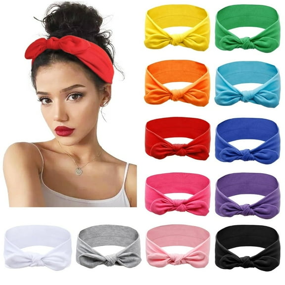 12 Pack Stretchy Bow Headbands, Elegant Knotted Head Wraps & Hair Band for Women, Soft Breathable Turban for Christmas Gifts, Party, Holiday Season