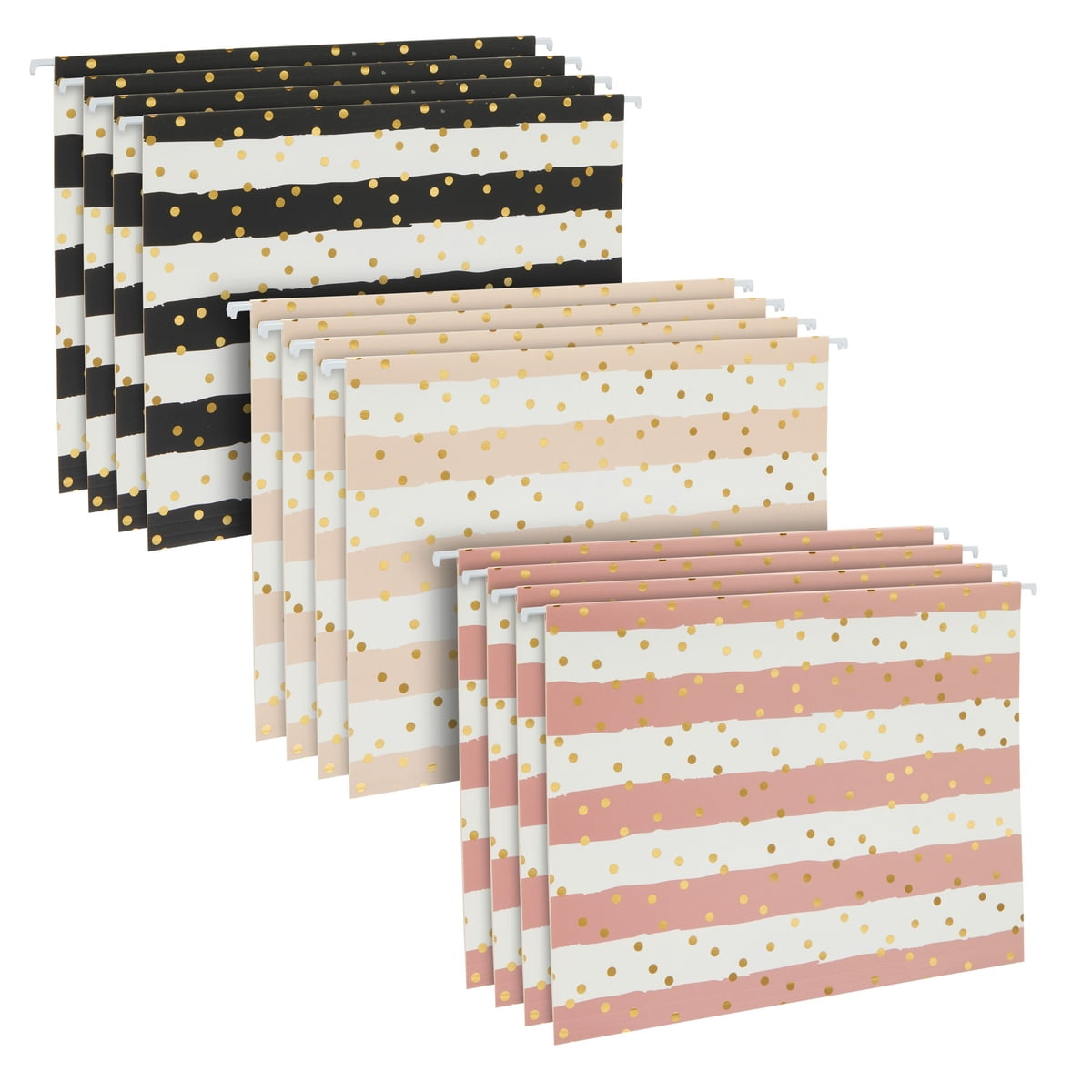 12 Pack Striped Decorative Hanging File Folders with 1/5 Tab for File