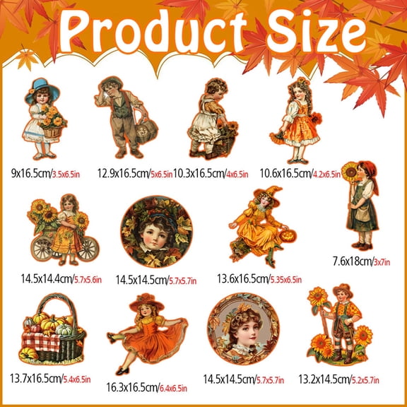 12-Pack Strong Magnetic Thanksgiving Magnets - Adhesive-Free Refrigerator/Car Decor w/Cute Cartoon Characters, European Style Holiday Gift Set (No Residue) as show