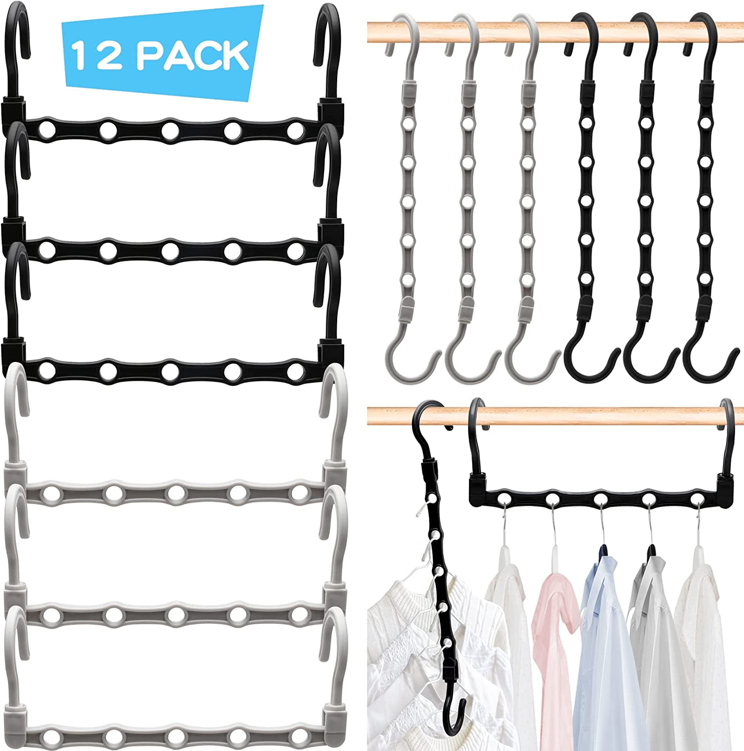 12 Pack Stronger Closet Organizer System Space Saving Clothes Hangers
