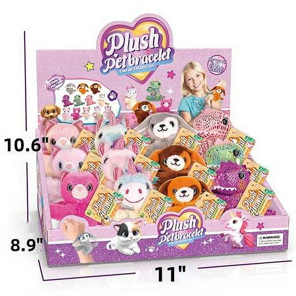 12 Pack Stuffed Animal Cat Slap Bracelets for Kids, 9 Inch Christmas Gifts Plush Wrist Cute Snap Bracelets in Bulk Birthday for Boys Girls child bulk items Party Favors, Puppies, Unicorns, Dinosaurs