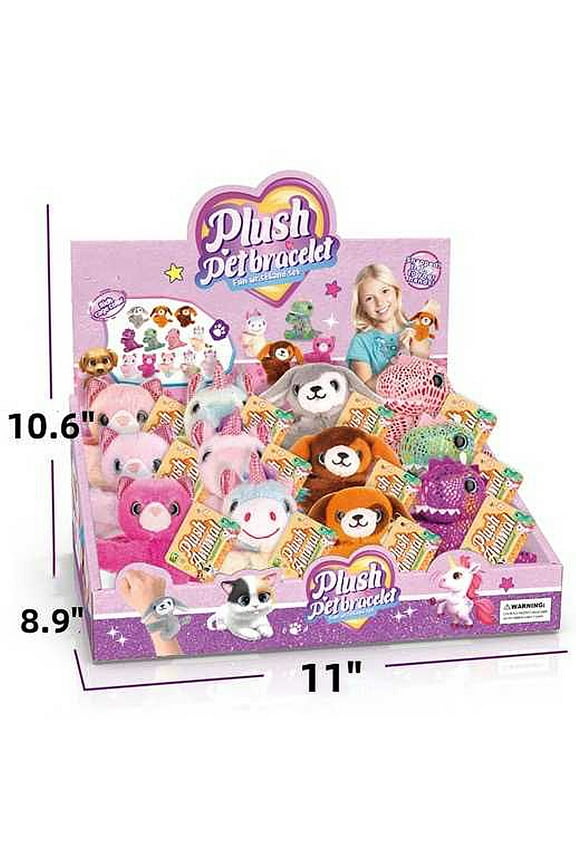 12 Pack Stuffed Animal Cat Slap Bracelets for Kids, 9 Inch Christmas Gifts Plush Wrist Cute Snap Bracelets in Bulk Birthday for Boys Girls child bulk items Party Favors, Puppies, Unicorns, Dinosaurs