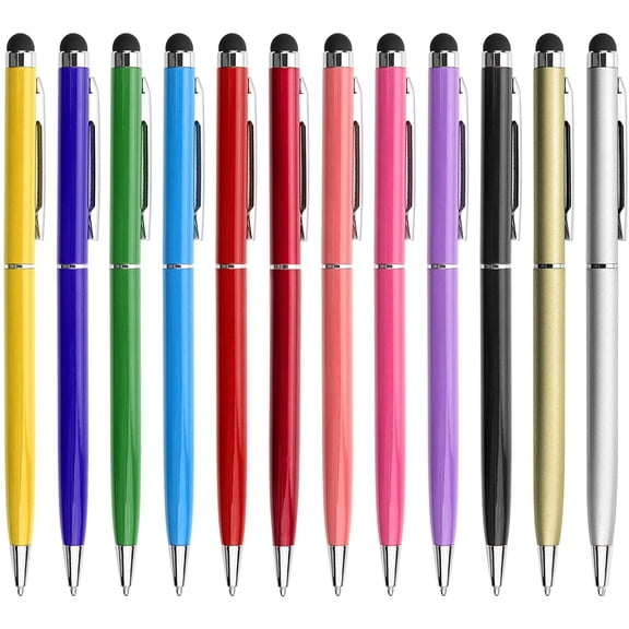 12 Pack Stylus Pens for Touch Screens Stylus Pen for ipad Compatible with iPad iPhone Tablets Samsung Kindle and Black Ink Ballpoint Pens-2 in 1 Stylists Pens