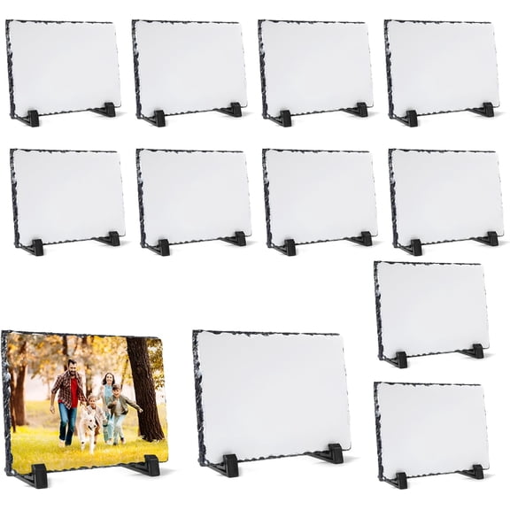12 Pack Sublimation Slate Blank Rock Stone Photo Rectangular Frame Heat Transfer Plaque Picture Frame with Display Holder for DIY Craft 5.9 x 7.9 Inch