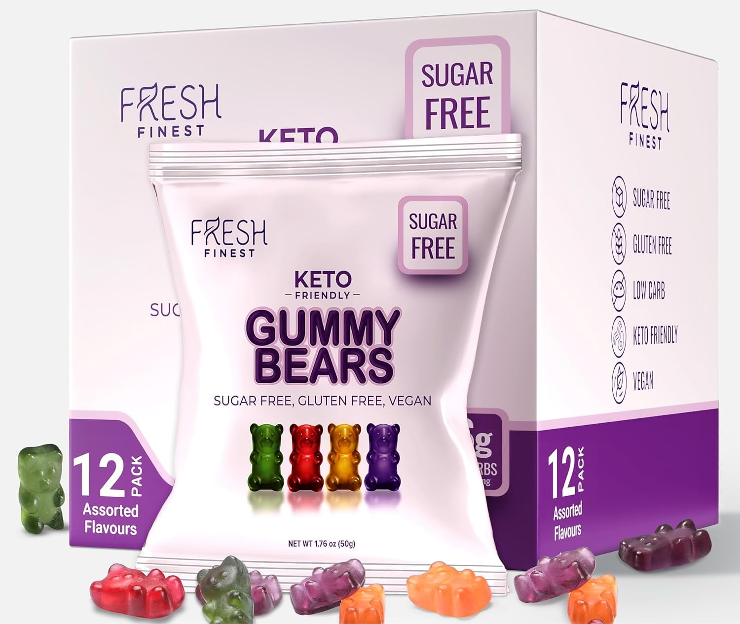 12 Pack Sugar Free Gummy Bears, Keto Candy with Low Carb & No Sugar