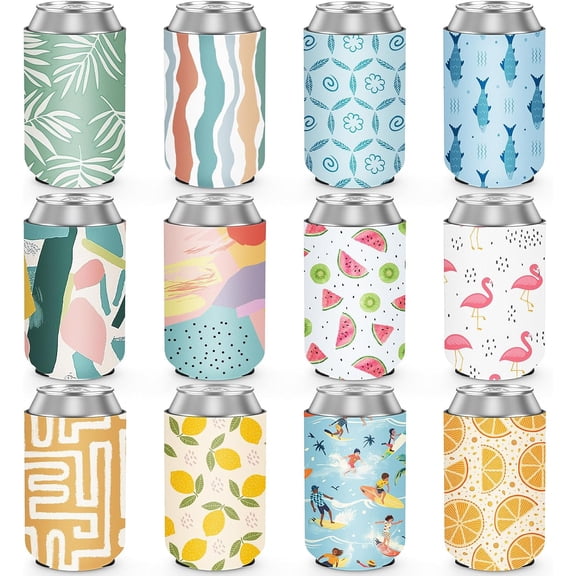 12 Pack Summer Can Cooler Sleeve Insulated Neoprene Can Coolers in Bulk, Beach Pool Bottle Can Drink Holder Party Decorations, Men Women Birthday Bachelorette Party Favor Gifts