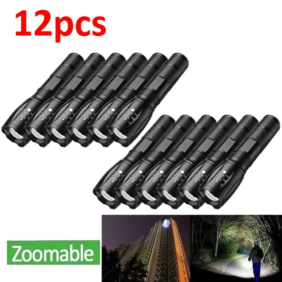 12 Pack Super-Bright 90000LM LED Tactical Flashlight 5 Modes Zoomable Torch Light