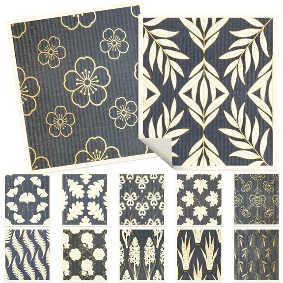 12 Pack Swedish Dishcloths for Kitchen, Reusable Absorbent Dish Towels with Flower Pattern, Quick Drying Washable Cleaning Cloths for Glass, Countertop, Home(7.56x6.69in)