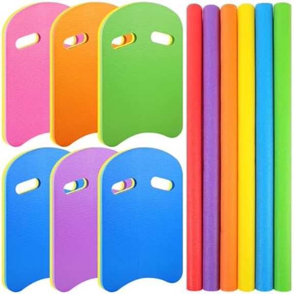 12 Pack Swim Kickboards and Pool Noodles, Large Hollow Foam Swimming Pool Noodles & Colorful U Shape Kick Board Bulk Floating Training Aid for Adults Swimmers Water Lessons Exercise