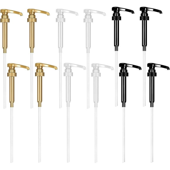 12 Pack Syrup Pump, Coffee Syrup Pump Fits 750ml/25.3Oz, 28-400 Skinny Syrup Pump, Syrup Pump Dispenser for Glasses Bottle Bar Flavoring Shampoo (Black, White, Gold)