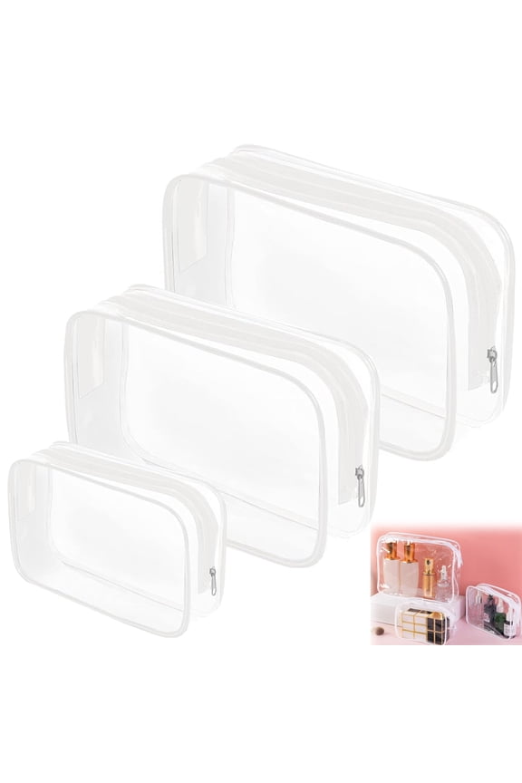 12 Pack TSA Approved Toiletry Bag - PandaTop Clear Makeup Bag Waterproof 3 Size Bag, Carry on Travel Accessories Bag,Travel Makeup Cosmetic Bag for Women, (White )