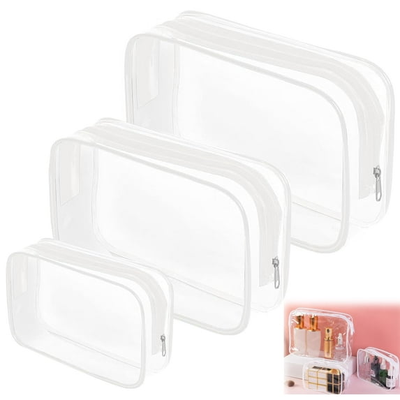 12 Pack TSA Approved Toiletry Bag - PandaTop Clear Makeup Bag Waterproof 3 Size Bag, Carry on Travel Accessories Bag,Travel Makeup Cosmetic Bag for Women, (White )