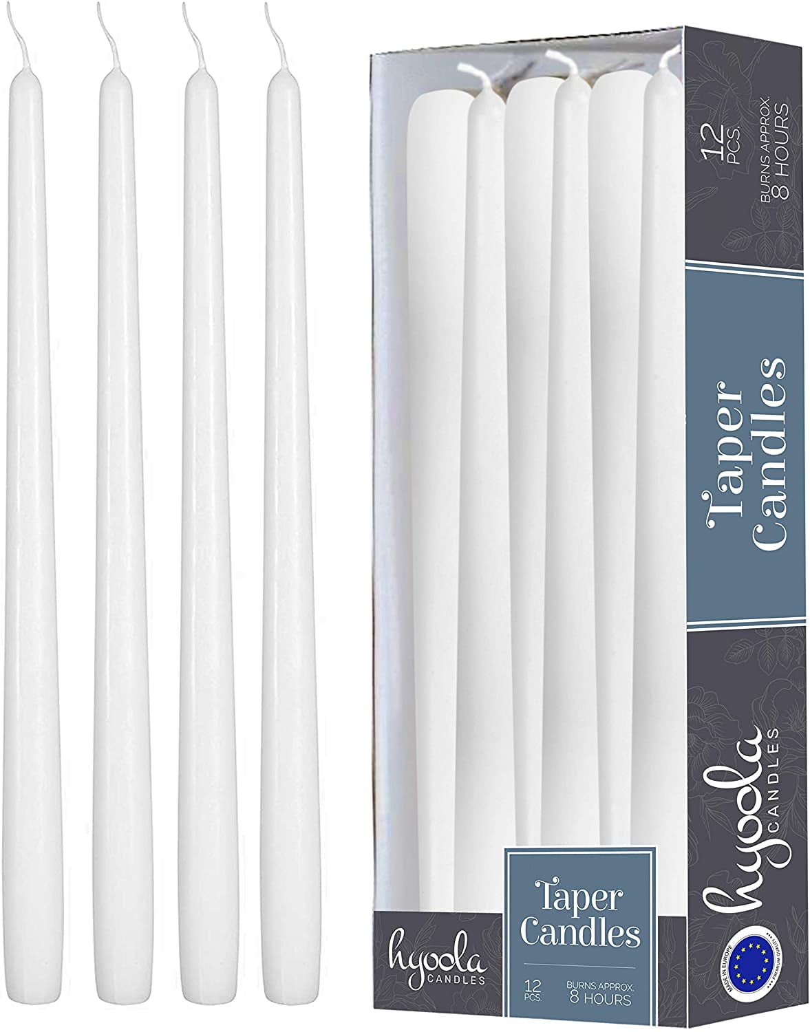 12 Pack Tall Taper Candles - 10 Inch White Dripless, Unscented Dinner Candle - Paraffin Wax with Cotton Wicks - 8 Hour Burn Time