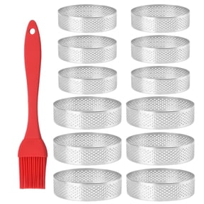 12 Pack Tart Rings Perforated Tart Ring, Stainless Steel Round Mousse Cake Ring Metal Pastry Mold for Baking Cooking Pastries, Small Fruit Tartet Crusts