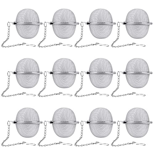 12 Pack Tea Ball Infuser Stainless Steel Mesh Tea Strainer Filters Tea Interval Diffuser with Extended Chain Hook for Brew Loose Leaf Tea and Spices & Seasonings