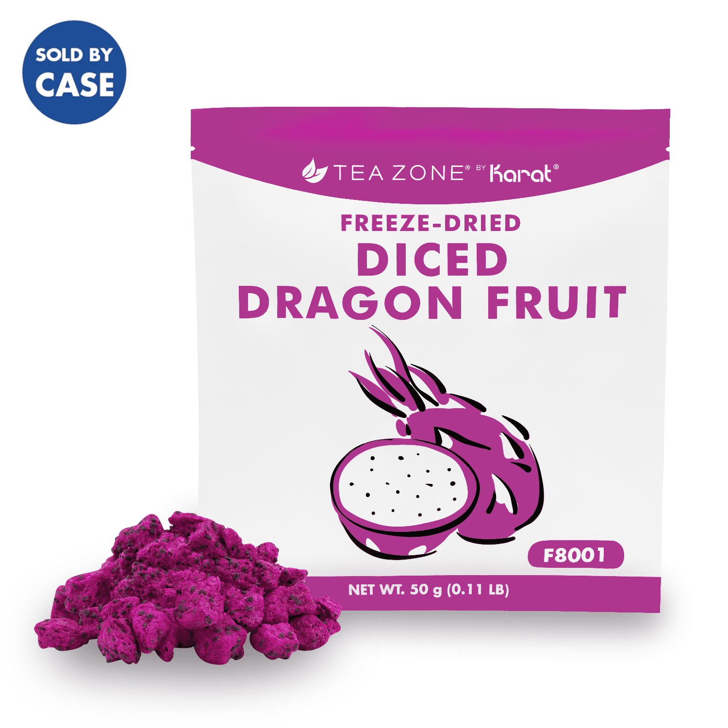 [12 Pack] Tea Zone Freeze-Dried Dragon Fruit, Diced - 1.76 oz