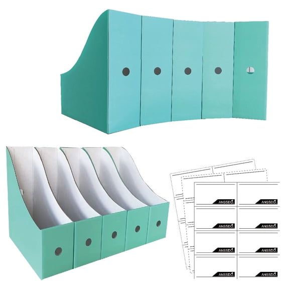 ANSSDO 12 Pack Teal Cardboard Magazine Holders, Premium Magazine File Holder for Desk, Foldable Large Volume Magazine File Organizer as Book Bins or Folder Holder for Office or School