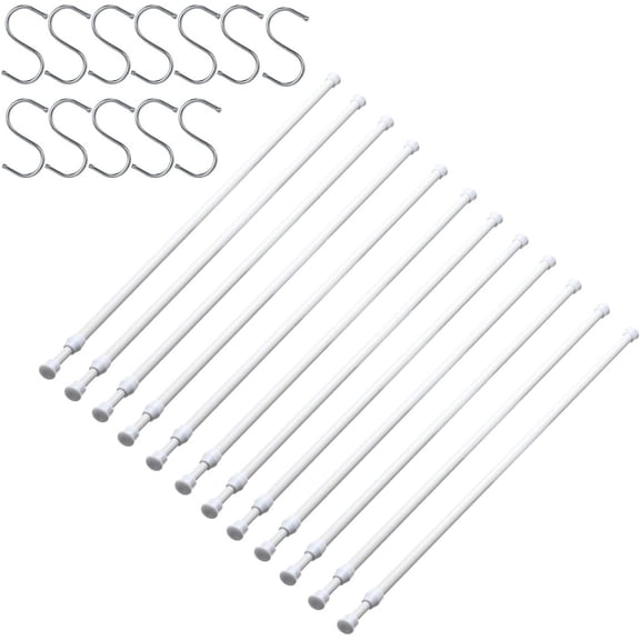 12 Pack Tension Rods for Windows 28 to 48 Inch Spring Tension Rod Adjustable Metal No Drill Curtain Rod for Windows, Shower, Door, Kitchen (White, 12 Pack)