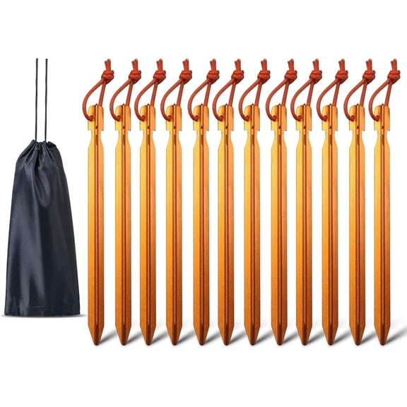 12 Pack Tent Stakes, Ground Metal Camping Aluminum Tent Pegs, Lightweight Tent Stakes Heavy Duty Spikes Camping Accessories