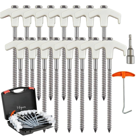 16Pack Tent Stakes, Glow In The Dark,Heavy Duty–Includes Spikes Puller,Storage Box & Hex Head Driver–Camping Essentials, Windproof Ground Anchors For Tent, Tarp, Canopy & Camping Gear